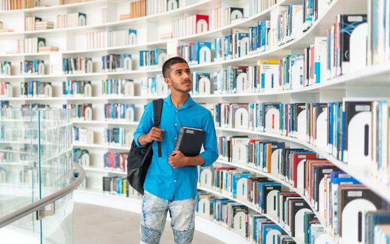 A student in the CUA Library